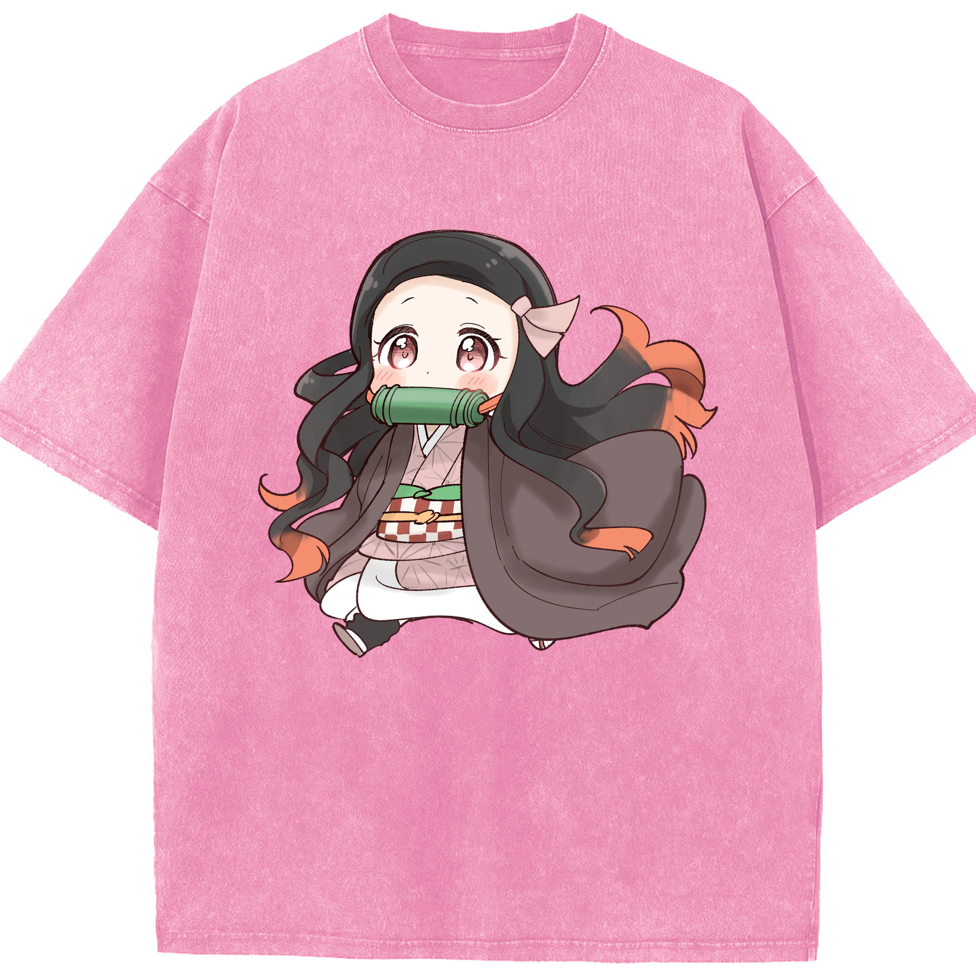（画像用） 鬼滅の刃（きめつのやいば）竈門 禰󠄀豆子／かまど ねずこ Kamado Nezuko 綿100% ヴィンテージ風 半袖Tシャツ（フロントプリント）
